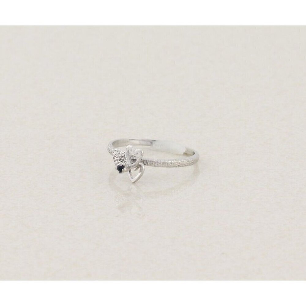 14k White Gold Heart Ring Blue Cubic Zirconia High Setting Size 6 1/4 - Picture 7 of 8